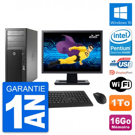 PC Tour HP Z210 Ecran 22" Intel G630 RAM 16Go Disque Dur 1To Windows 10 Wifi