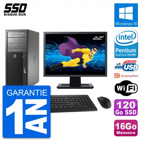 PC Tour HP Z210 Ecran 22" Intel Pentium G630 RAM 16Go SSD 120Go Windows 10 Wifi