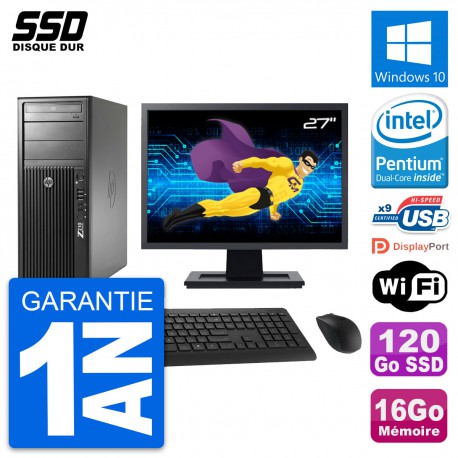 PC Tour HP Z210 Ecran 27" Intel Pentium G630 RAM 16Go SSD 120Go Windows 10 Wifi