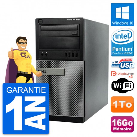 PC Tour Dell 7010 Intel Pentium G2020 RAM 16Go Disque Dur 1To Windows 10 Wifi
