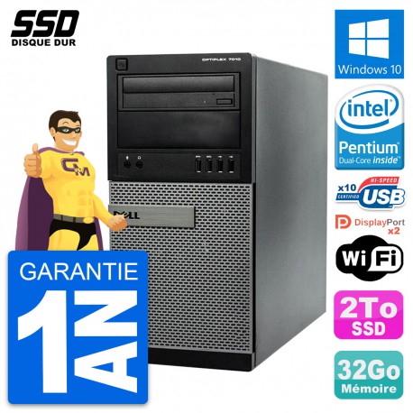 PC Tour Dell OptiPlex 7010 Intel Pentium G2020 RAM 32Go SSD 2To Windows 10 Wifi