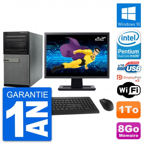 PC Tour Dell 7010 Ecran 22" Intel G2020 RAM 8Go Disque Dur 1To Windows 10 Wifi