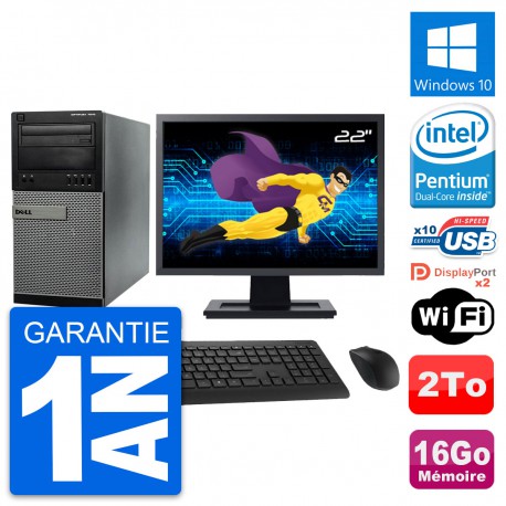 PC Tour Dell 7010 Ecran 22" Intel G2020 RAM 16Go Disque Dur 2To Windows 10 Wifi