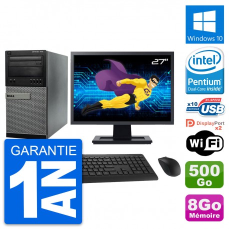 PC Tour Dell 7010 Ecran 27" Intel G2020 RAM 8Go Disque Dur 500Go Windows 10 Wifi