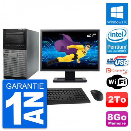 PC Tour Dell 7010 Ecran 27" Intel G2020 RAM 8Go Disque Dur 2To Windows 10 Wifi
