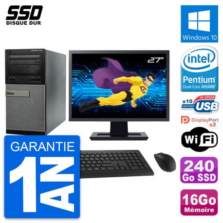 PC Tour Dell 7010 Ecran 27" Intel G2020 RAM 16Go SSD 240Go Windows 10 Wifi
