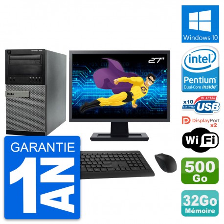 PC Tour Dell 7010 Ecran 27" Intel G2020 RAM 32Go Disque 500Go Windows 10 Wifi