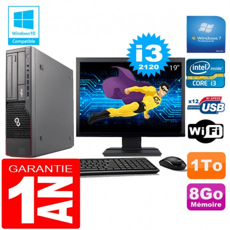 PC Fujitsu Esprimo E700 E90+ SFF Core I3-2120 8Go Disque 1 To Wifi W7 Ecran 19"