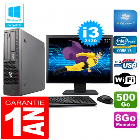 PC Fujitsu Esprimo E700 E90+ SFF Core I3-2120 8Go Disque 500Go Wifi W7 Ecran 22"