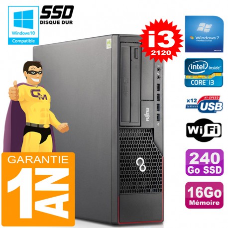 PC Fujitsu Esprimo E700 E90+ SFF Core I3-2120 RAM 16Go Disque 240 Go SSD Wifi W7