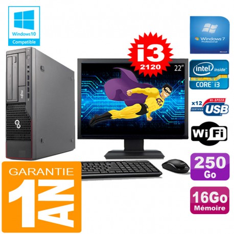 PC Fujitsu Esprimo E700 E90+ SFF I3-2120 16Go Disque 250Go Wifi W7 Ecran 22"
