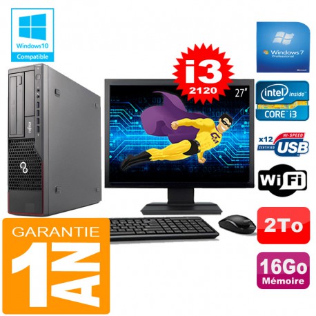 PC Fujitsu Esprimo E700 E90+ SFF Core I3-2120 16Go Disque 2 To Wifi W7 Ecran 27"
