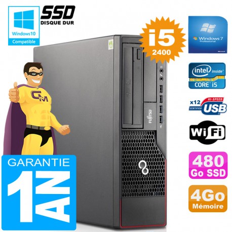 PC Fujitsu Esprimo E700 E90+ SFF Core I5-2400 RAM 4Go Disque 480 Go SSD Wifi W7
