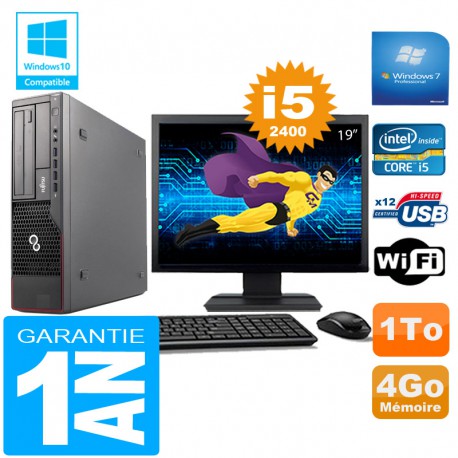 PC Fujitsu Esprimo E700 E90+ SFF Core I5-2400 4Go Disque 1 To Wifi W7 Ecran 19"