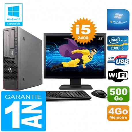 PC Fujitsu Esprimo E700 E90+ SFF Core I5-2400 4Go Disque 500Go Wifi W7 Ecran 22"