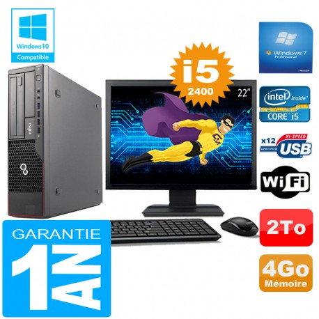 PC Fujitsu Esprimo E700 E90+ SFF Core I5-2400 4Go Disque 2 To Wifi W7 Ecran 22"
