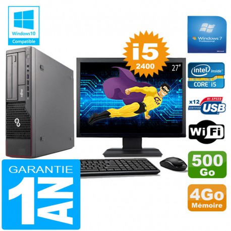PC Fujitsu Esprimo E700 E90+ SFF Core I5-2400 4Go Disque 500Go Wifi W7 Ecran 27"