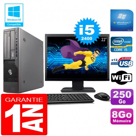 PC Fujitsu Esprimo E700 E90+ SFF Core I5-2400 8Go Disque 250Go Wifi W7 Ecran 22"