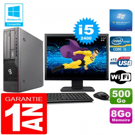 PC Fujitsu Esprimo E700 E90+ SFF Core I5-2400 8Go Disque 500Go Wifi W7 Ecran 22"