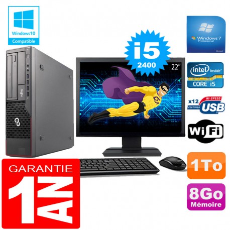 PC Fujitsu Esprimo E700 E90+ SFF Core I5-2400 8Go Disque 1 To Wifi W7 Ecran 22"