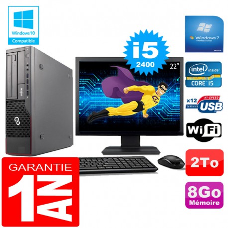 PC Fujitsu Esprimo E700 E90+ SFF Core I5-2400 8Go Disque 2 To Wifi W7 Ecran 22"