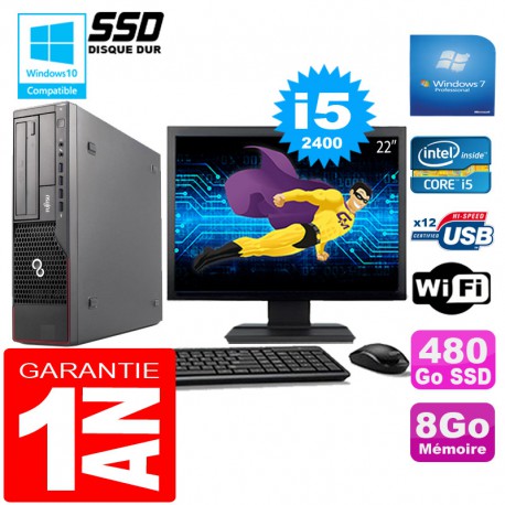 PC Fujitsu Esprimo E700 E90+ SFF I5-2400 8Go Disque 480 Go SSD Wifi W7 Ecran 22"