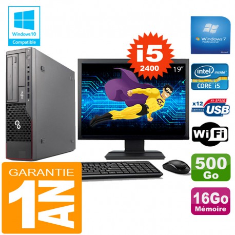 PC Fujitsu Esprimo E700 E90+ SFF I5-2400 16Go Disque 500Go Wifi W7 Ecran 19"