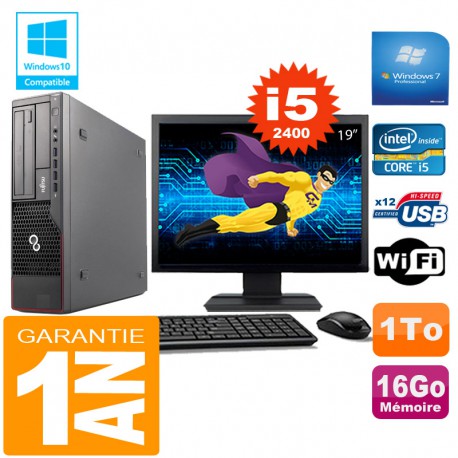 PC Fujitsu Esprimo E700 E90+ SFF Core I5-2400 16Go Disque 1 To Wifi W7 Ecran 19"