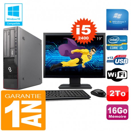 PC Fujitsu Esprimo E700 E90+ SFF Core I5-2400 16Go Disque 2 To Wifi W7 Ecran 19"
