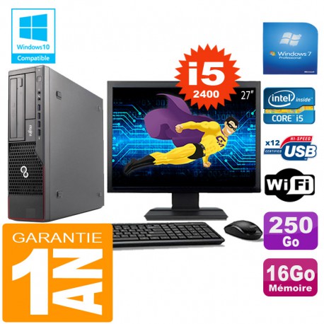 PC Fujitsu Esprimo E700 E90+ SFF I5-2400 RAM 16Go Disque 250Go Wifi W7 Ecran 27"