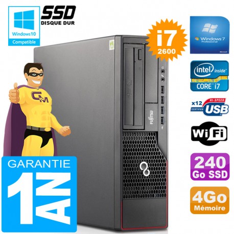 PC Fujitsu Esprimo E700 E90+ SFF Core I7-2600 RAM 4Go Disque 240 Go SSD Wifi W7