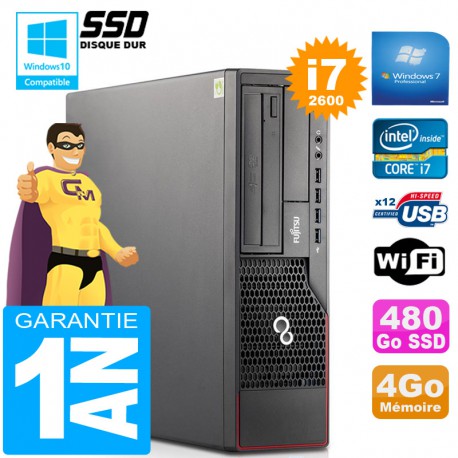 PC Fujitsu Esprimo E700 E90+ SFF Core I7-2600 RAM 4Go Disque 480 Go SSD Wifi W7