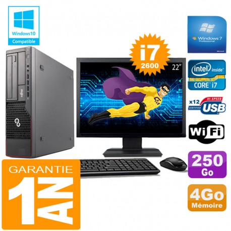 PC Fujitsu Esprimo E700 E90+ SFF Core I7-2600 4Go Disque 250Go Wifi W7 Ecran 22"