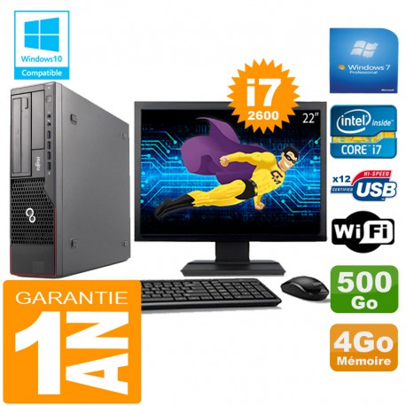 PC Fujitsu Esprimo E700 E90+ SFF Core I7-2600 4Go Disque 500Go Wifi W7 Ecran 22"