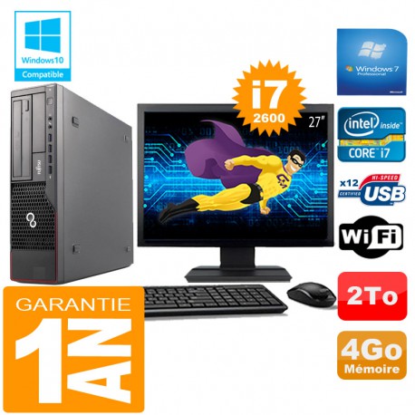PC Fujitsu Esprimo E700 E90+ SFF Core I7-2600 4Go Disque 2 To Wifi W7 Ecran 27"
