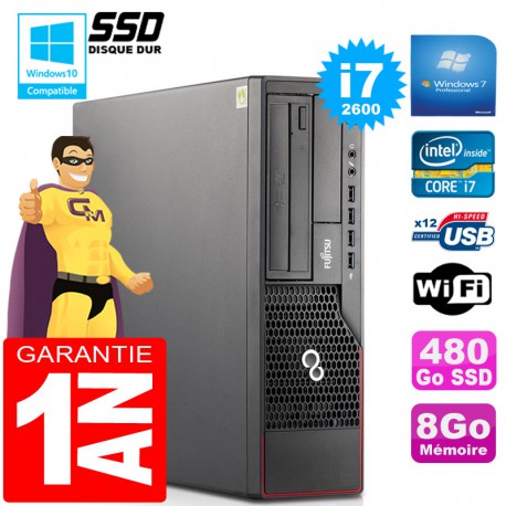 PC Fujitsu Esprimo E700 E90+ SFF Core I7-2600 RAM 8Go Disque 480 Go SSD Wifi W7