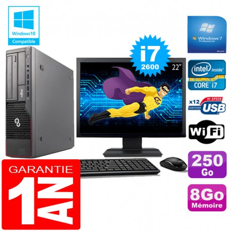 PC Fujitsu Esprimo E700 E90+ SFF Core I7-2600 8Go Disque 250Go Wifi W7 Ecran 22"
