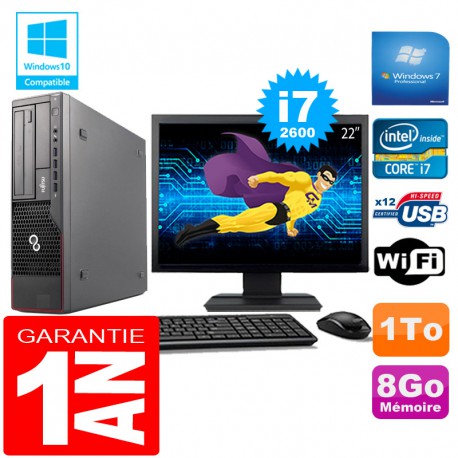 PC Fujitsu Esprimo E700 E90+ SFF Core I7-2600 8Go Disque 1 To Wifi W7 Ecran 22"
