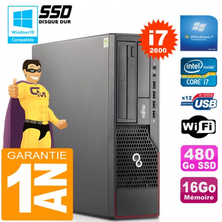 PC Fujitsu Esprimo E700 E90+ SFF Core I7-2600 RAM 16Go Disque 480 Go SSD Wifi W7