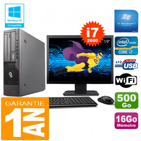 PC Fujitsu Esprimo E700 E90+ SFF I7-2600 RAM 16Go Disque 500Go Wifi W7 Ecran 19"