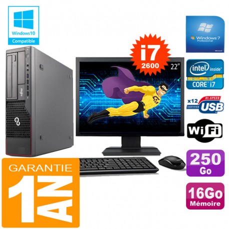 PC Fujitsu Esprimo E700 E90+ SFF I7-2600 RAM 16Go Disque 250Go Wifi W7 Ecran 22"