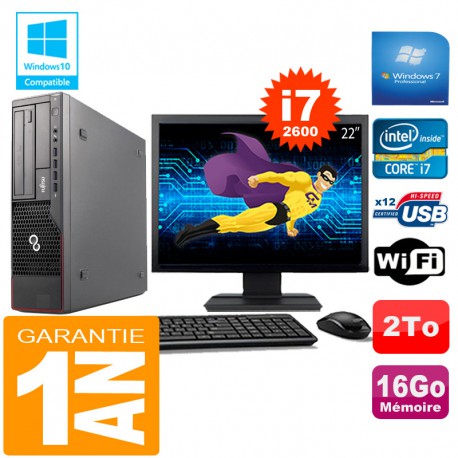 PC Fujitsu Esprimo E700 E90+ SFF Core I7-2600 16Go Disque 2 To Wifi W7 Ecran 22"