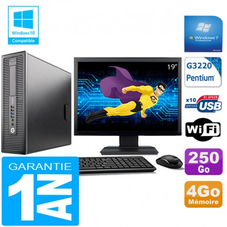 PC HP EliteDesk 800 G1 SFF Intel G3220 4 Go Disque 250 Go Wifi W7 Ecran 19"