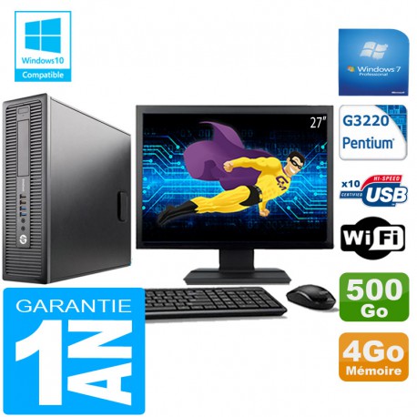 PC HP EliteDesk 800 G1 SFF Intel G3220 4 Go Disque 500 Go Wifi W7 Ecran 27"