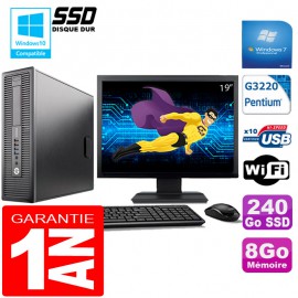 PC HP EliteDesk 800 G1 SFF Intel G3220 8Go Disque 240 Go SSD Wifi W7 Ecran 19"