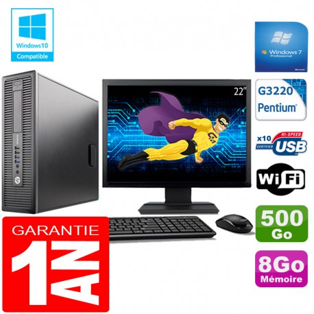 PC HP EliteDesk 800 G1 SFF Intel G3220 8Go Disque 500 Go Wifi W7 Ecran 22"