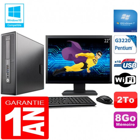 PC HP EliteDesk 800 G1 SFF Intel G3220 8Go Disque 2 To Wifi W7 Ecran 22"
