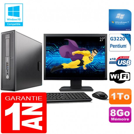PC HP EliteDesk 800 G1 SFF Intel G3220 8Go Disque 1 To Wifi W7 Ecran 27"