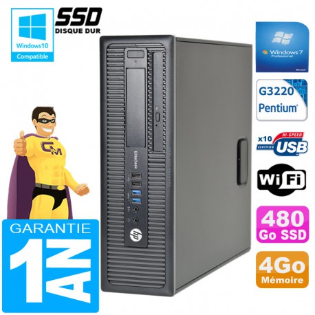 PC HP EliteDesk 800 G1 SFF Intel G3220 4 Go Disque 480Go SSD Graveur DVD Wifi W7
