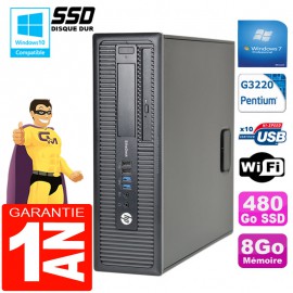PC HP EliteDesk 800 G1 SFF Intel G3220 8Go Disque 480 Go SSD Graveur DVD Wifi W7